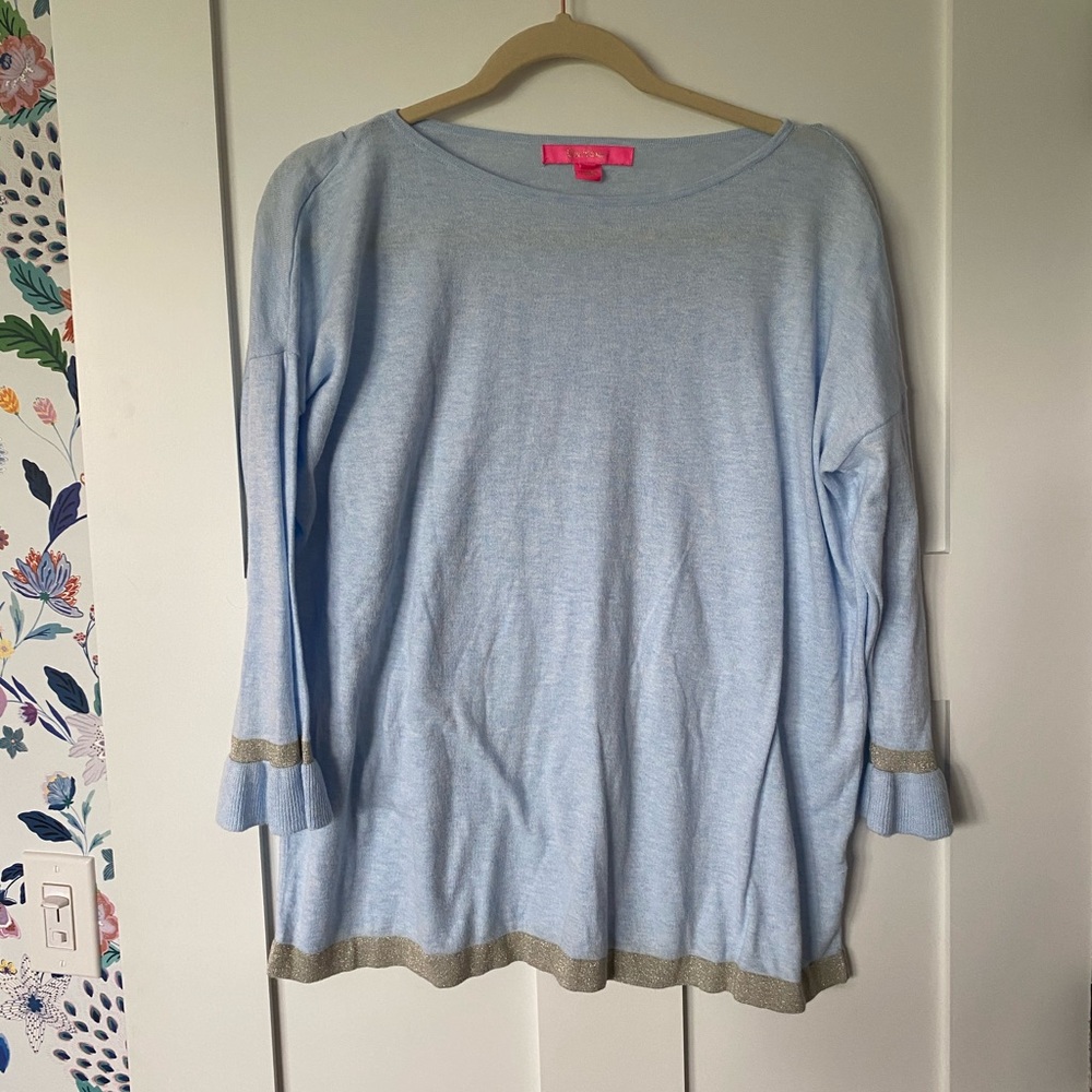 Lilly Pulitzer Light Blue Sweater with Gold Trim